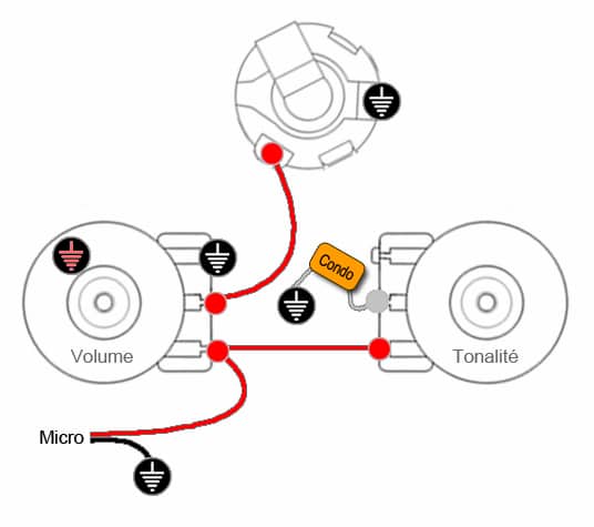 Câblage 1 micro, 1 Volume & 1 tonalité