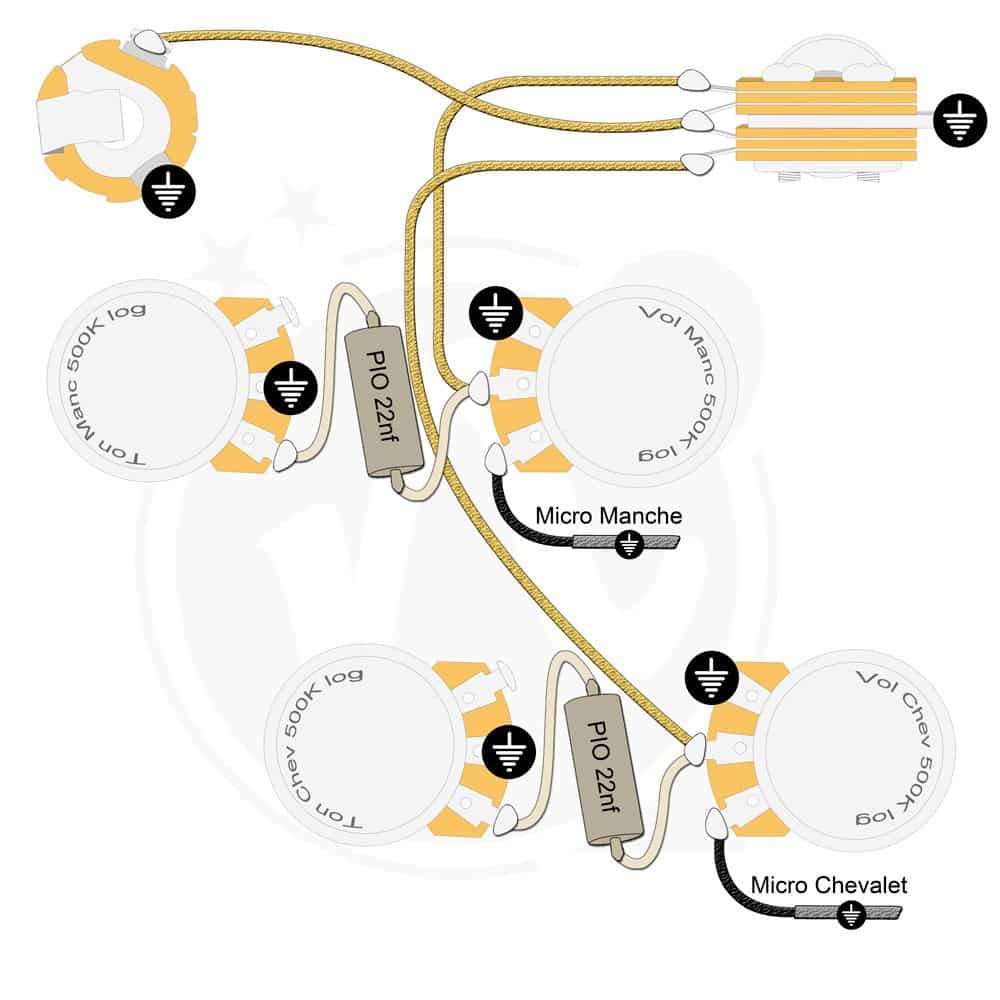 Plan câblage guitare Les Paul vintage reissue gaucher